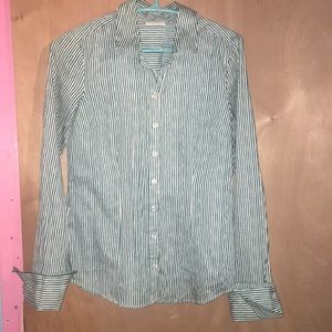 Dark green & white striped button down.